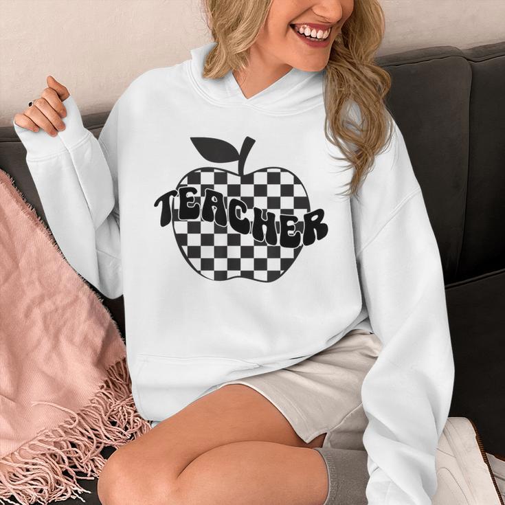Back To School Checkered Apple Teacher Checkerboard Teacher For Men Women Girls Kids Unisex Hoodie, funny design