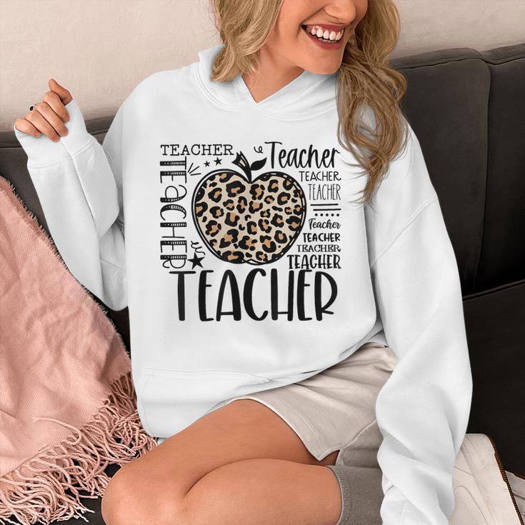 Back To School Teacher Life Apple Leopard Teacher Women Unisex Hoodie, funny design