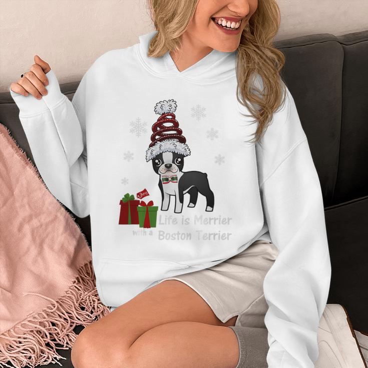 Boston Terrier Christmas T Shirt-Life Is Merrier Premium Tri-Blend Unisex Hoodie, Boston Terrier Christmas Gifts, funny design