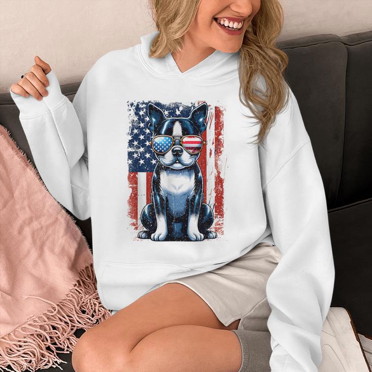 Boston Terrier Dog American USA US Flag Pets Vintage Outfit Unisex Hoodie, American Boston Terrier Gifts, funny design
