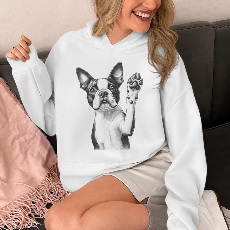 Boston Terrier Dog Raising Paw Idea Men Women Unisex Hoodie, funny design