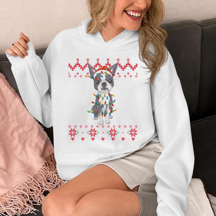 Boston Terrier Dog Santa Hat Men Kids Ugly Christmas Light Unisex Hoodie, Boston Terrier Christmas Gifts, funny design