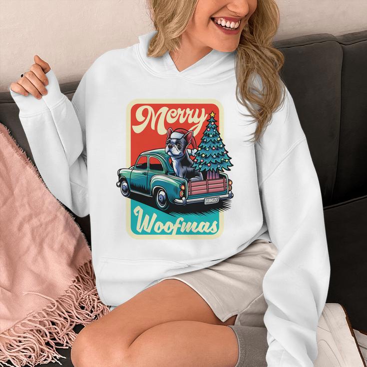 Boston Terrier Merry Christmas Tree Truck Santa Dog X-Mas Unisex Hoodie, Boston Terrier Christmas Gifts, funny design