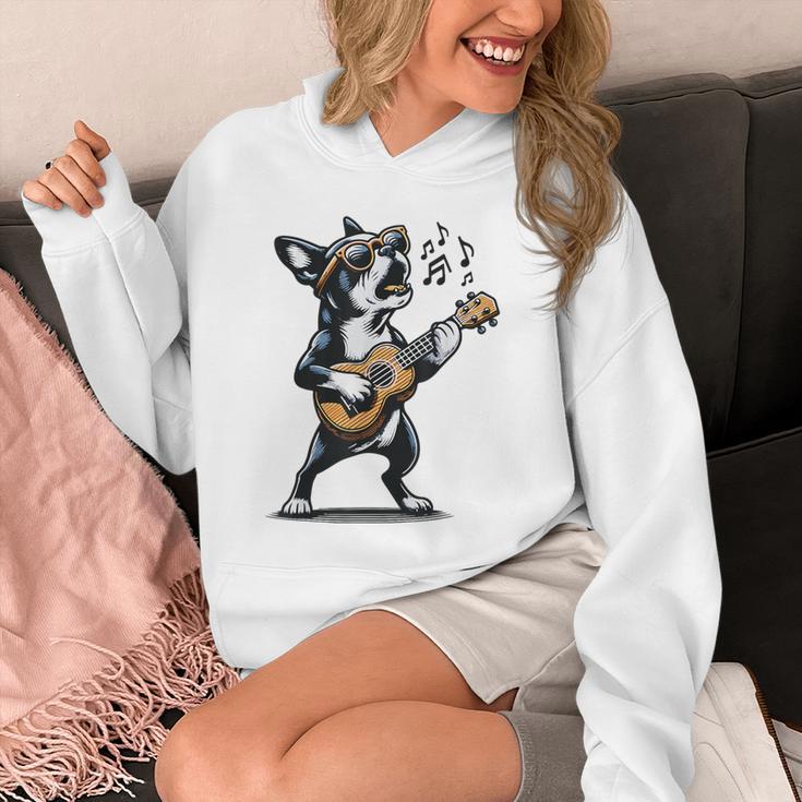 Dog Playing Guitar Singing Boston Terrier For Men Women Girls Kids Unisex Hoodie, funny design
