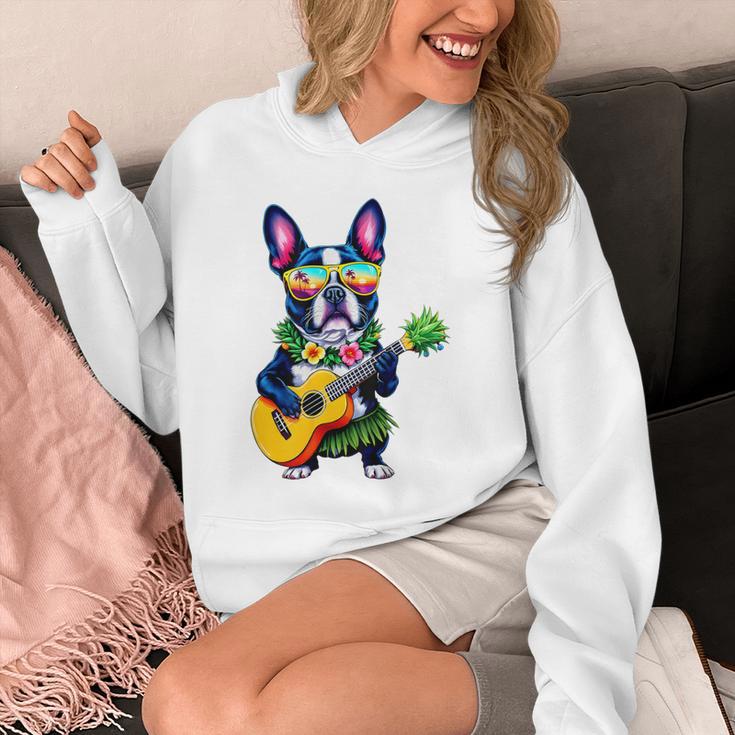 Hawaiian Boston Terrier & Pineapple Ukulele Summer Vacation Unisex Hoodie, funny design