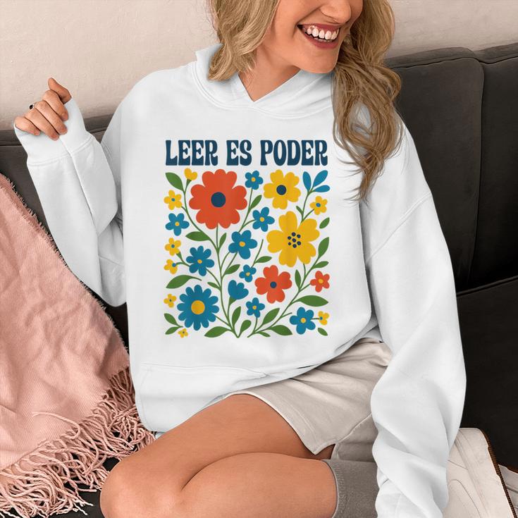 Leer Es Poder Cute Floral Boho Spanish Teacher Reading Unisex Hoodie, funny design