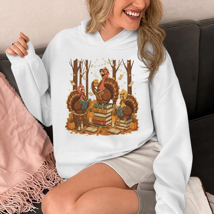 Librarian Turkey Reading Book Fall Thanksgiving Teacher Book Unisex Hoodie, funny design