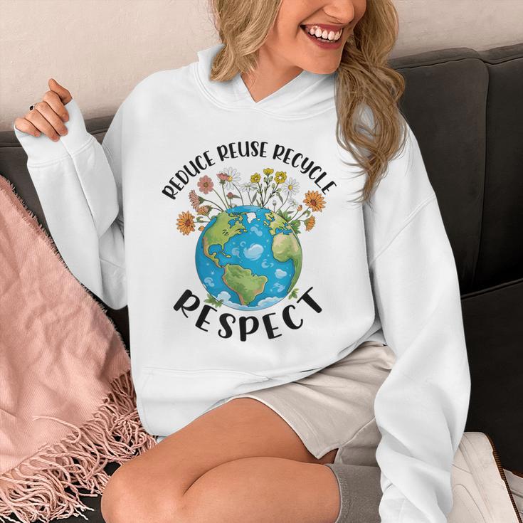Reduce Reuse Recycle Respect Earth Day Teacher Girl Women Unisex Hoodie, funny design
