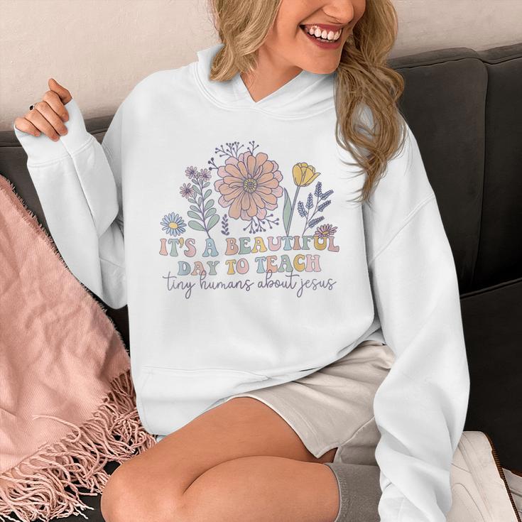 Retro I Teach Tiny Humans About Jesus Christian Teacher Unisex Hoodie, funny design