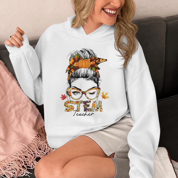 STEM Teacher Messy Bun Fall Vibes Autumn Thanksgiving Men Women Unisex Hoodie, funny design