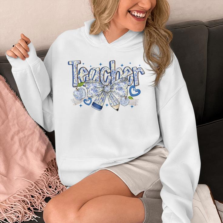 Teacher Blue Chinoiserie Coquette Bow Heart Teacher Life Unisex Hoodie, funny design Teacher Blue Chinoiserie Coquette Bow Heart Teacher Life Unisex Hoodie, funny design