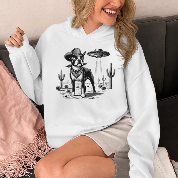 Vintage Boston Terrier UFO Western Wild West Dog Mom Dad Unisex Hoodie, Couple Gifts, Mom Gifts, Boston Terrier Dad Gifts, Boston Terrier Mom Gifts, funny design