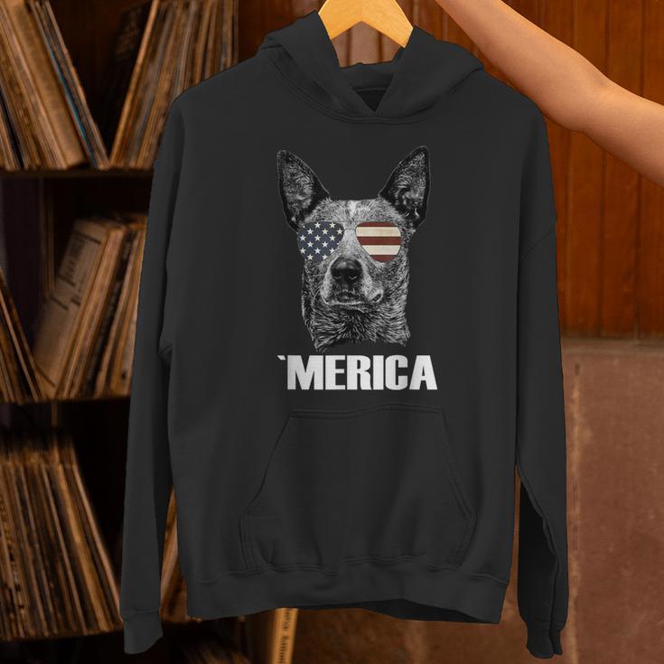 4th July Blue Heeler Dog Merica Patriotic USA Flag Cute Unisex Hoodie, gift for family, gift for coworker