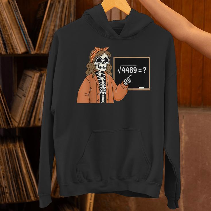 67 Math Teacher Skeleton Halloween Root 4489 Messy Bun Women Unisex Hoodie, gift for family, gift for coworker