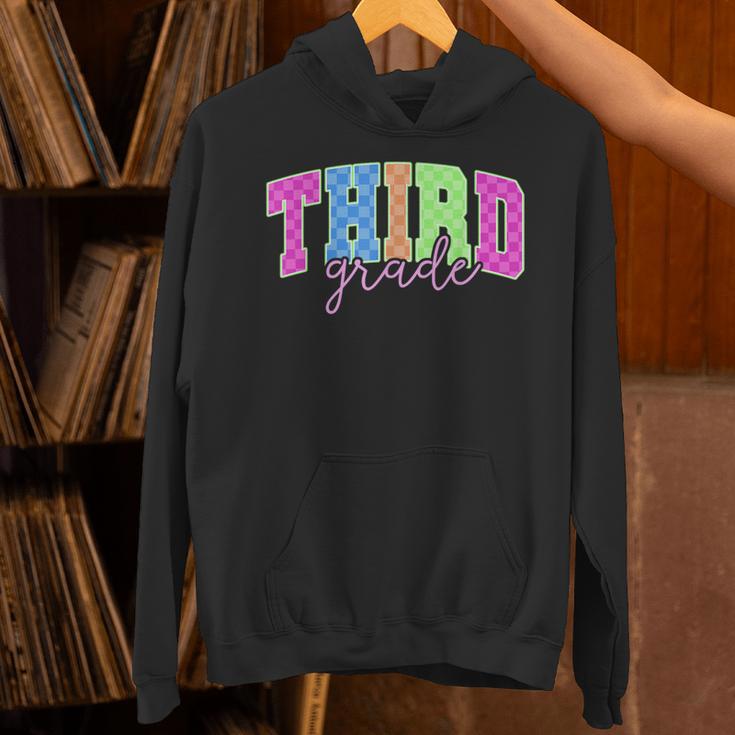 Back To School Neon Checkered Third Grade Colorful Teacher Unisex Hoodie, gift for family, gift for coworker Back To School Neon Checkered Third Grade Colorful Teacher Unisex Hoodie, gift for family, gift for coworker