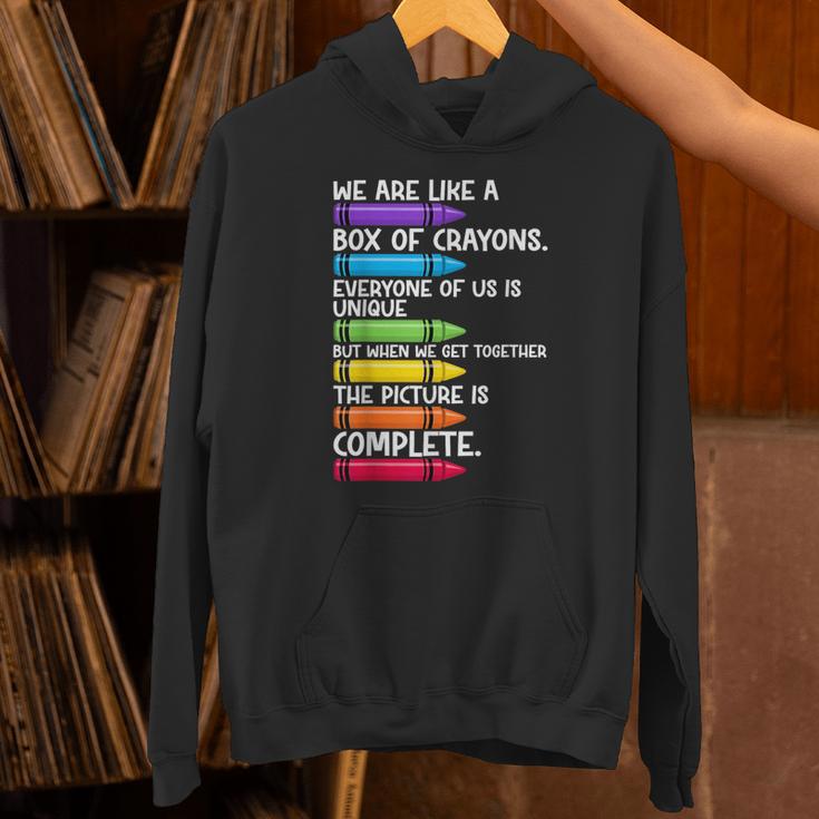 Back To School Teacher We Are Like A Box Of Crayons Unisex Hoodie, gift for family, gift for coworker Back To School Teacher We Are Like A Box Of Crayons Unisex Hoodie, gift for family, gift for coworker