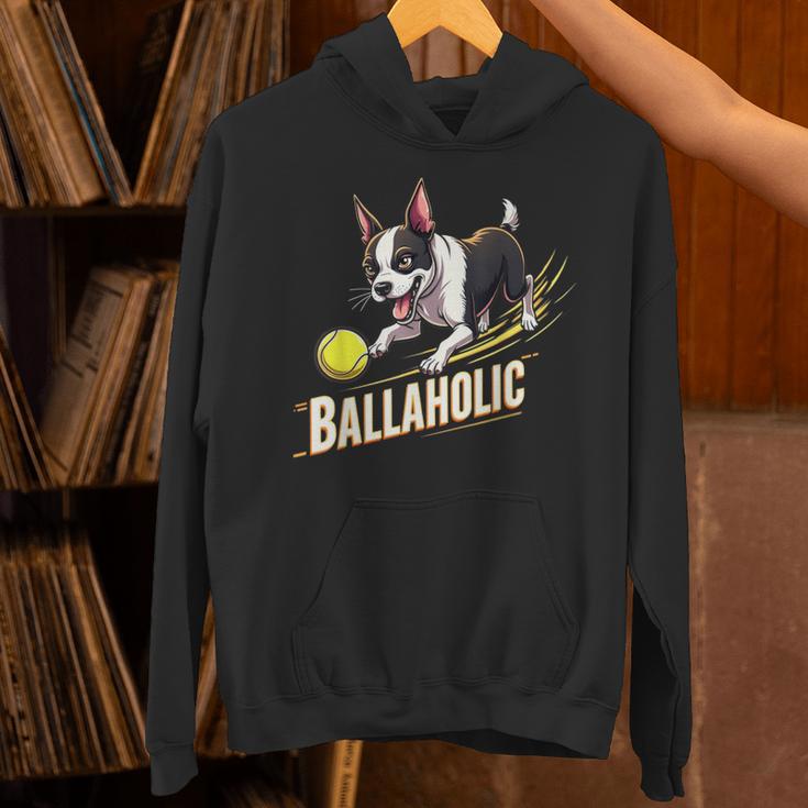 Ballaholic Boston Terrier Dog Chasing Bostie Ball Unisex Hoodie, gift for family, gift for coworker