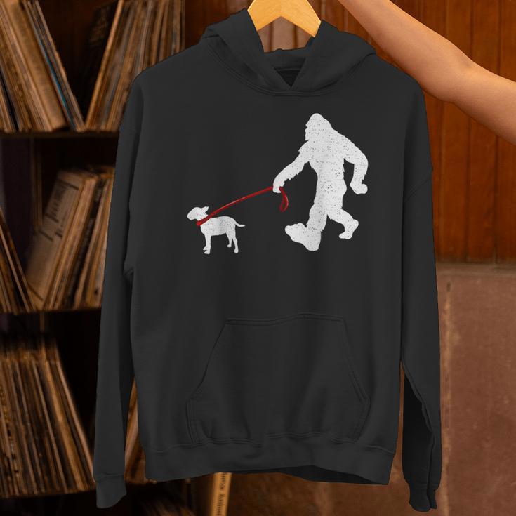 Bigfoot Walking With Bull Terrier Dog Unisex Hoodie, gift for family, gift for coworker