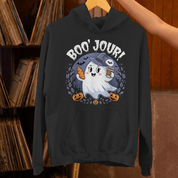 Boo Jour Ghost Halloween French Teacher Cute Coffe Croissant Unisex Hoodie, gift for family, gift for coworker