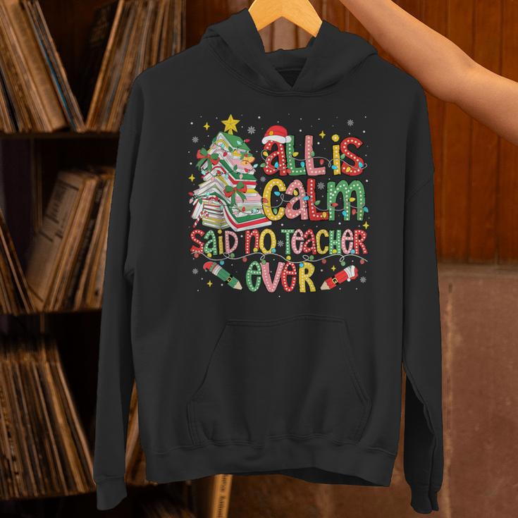 Book Tree All Is Calm Said No Teacher Ever Christmas Unisex Hoodie, gift for family, gift for coworker Book Tree All Is Calm Said No Teacher Ever Christmas Unisex Hoodie, gift for family, gift for coworker