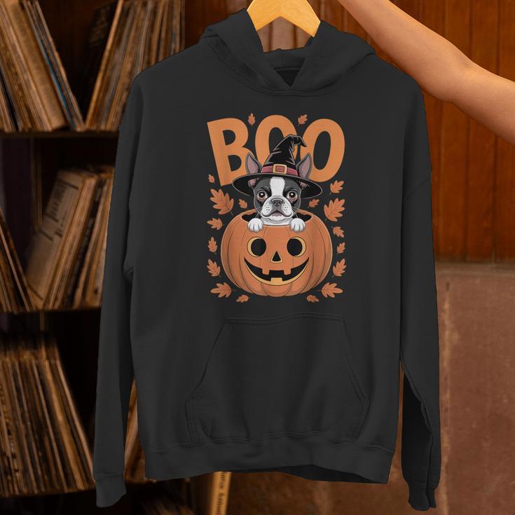 Boston Terrier Costume On Pumpkin Halloween Boston Terrier Unisex Hoodie, Boston Terrier Halloween Hoodies, gift for family, gift for coworker