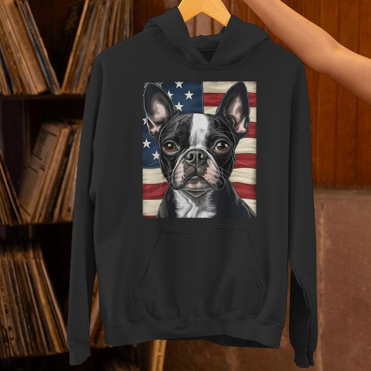 Boston Terrier Dog American Flag 4th Of July Patriotic Puppy Unisex Hoodie, Patriotic Boston Terrier Hoodies, American Boston Terrier Hoodies, Boston Terrier 4th Of July Hoodies, gift for family, gift for coworker