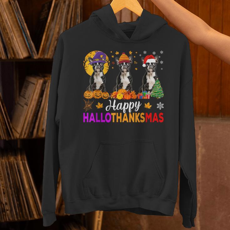 Boston Terrier Dog Halloween Christmas Hallothanksmas Men Women Kids Unisex Hoodie, Boston Terrier Halloween Hoodies, Boston Terrier Christmas Hoodies, gift for family, gift for coworker