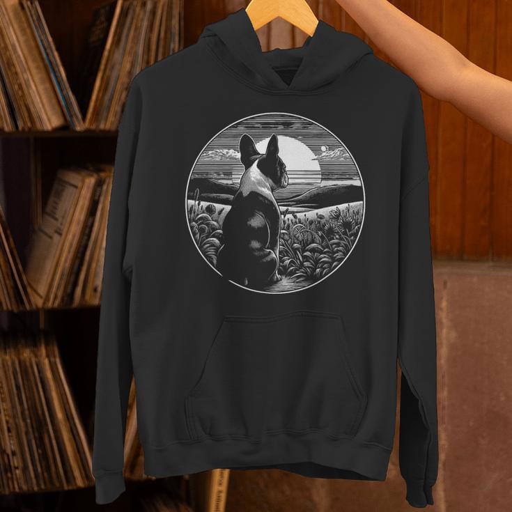 Boston Terrier Dog Nature Scene Graphic Art Men Women Girls Kids Unisex Hoodie, gift for family, gift for coworker