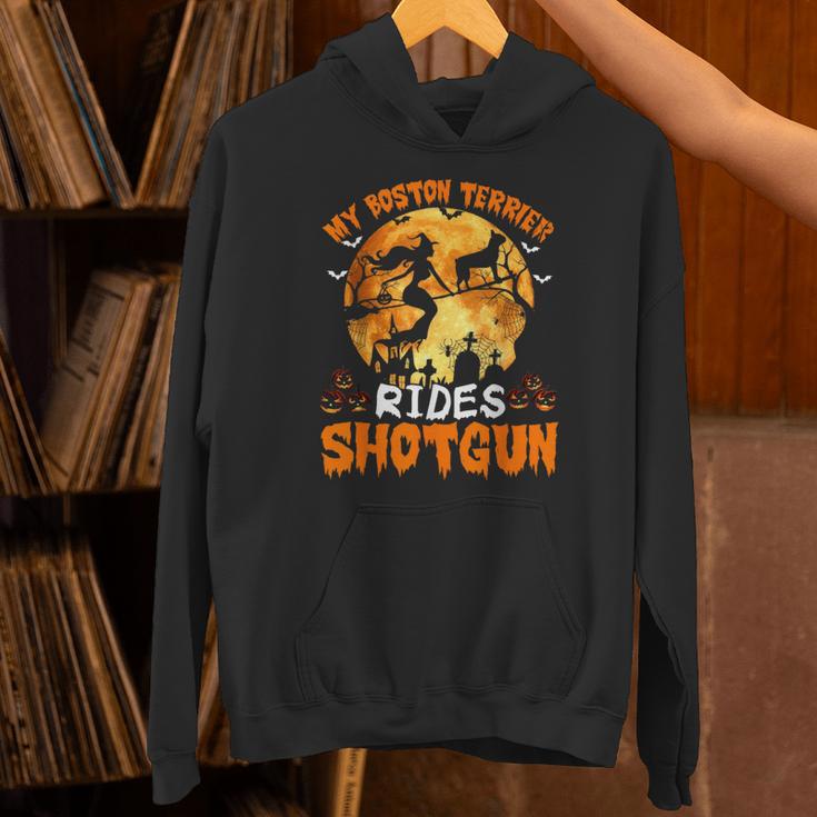 My Boston Terrier Dog Rides Shotgun Witch Halloween Men Women Unisex Hoodie, Boston Terrier Halloween Hoodies, gift for family, gift for coworker