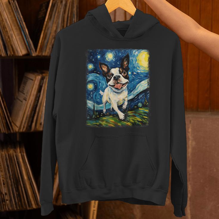 Boston Terrier Dog Starry Night Painting Unisex Hoodie, gift for family, gift for coworker