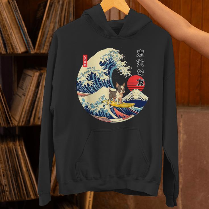 Boston Terrier Japanese Kanagawa Wave Surf Loyal Dog Men Women Kids Unisex Hoodie, gift for family, gift for coworker