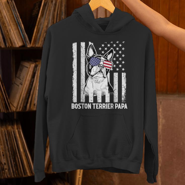 Boston Terrier Papa Cool Dog Lover USA American Flag Men Women Unisex Hoodie, American Boston Terrier Hoodies, gift for family, gift for coworker
