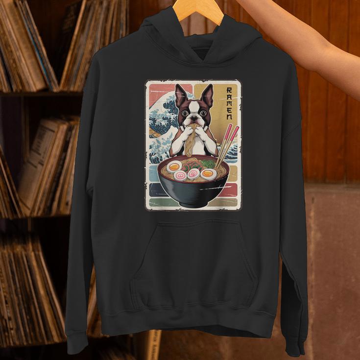 Boston Terrier Ramen Noodles Japanese Art Retro Ocean Waves Unisex Hoodie, gift for family, gift for coworker