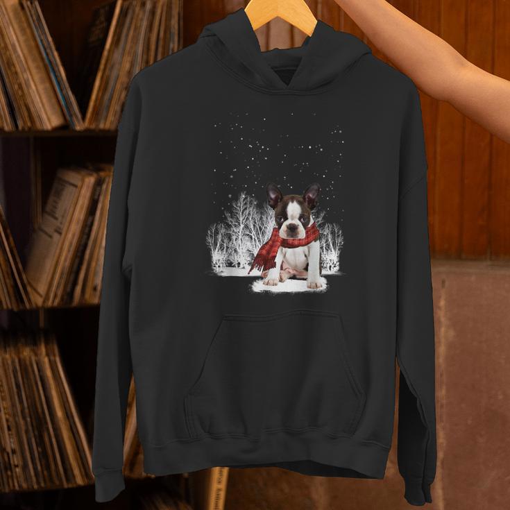 Boston Terrier In The Snow Merry Christmas Winter Unisex Hoodie, Boston Terrier Christmas Hoodies, gift for family, gift for coworker