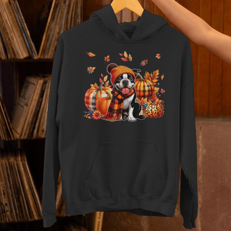 Boston Terrier Thanksgiving Leopard Pumpkins Fall Leaves Unisex Hoodie, Boston Terrier Thanksgiving Hoodies, gift for family, gift for coworker