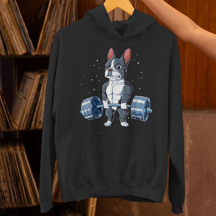 Boston Terrier Weightlifting Deadlift Men Fitness Gym Unisex Hoodie, Boston Terrier Gym Hoodies, gift for family, gift for coworker