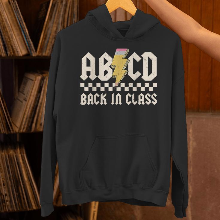 Boys Girls Teachers Rock Back To School ABCD Back In Class Unisex Hoodie, gift for family, gift for coworker