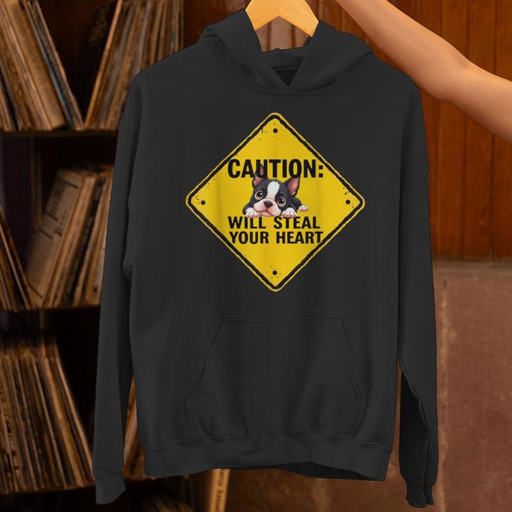Caution Sign Boston Terrier Dog Bostie Puppy Unisex Hoodie, gift for family, gift for coworker