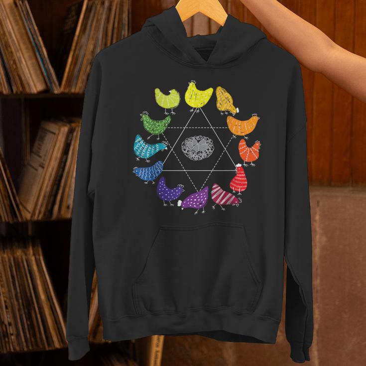Chicken Themed Color Wheel Educational Art Teacher Artist Men Women Girls Kids Unisex Hoodie, gift for family, gift for coworker