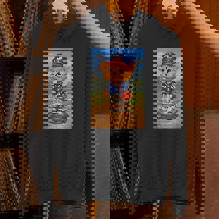 Cool Teddy Bear Baseball Player Illustration Graphic s パーカー