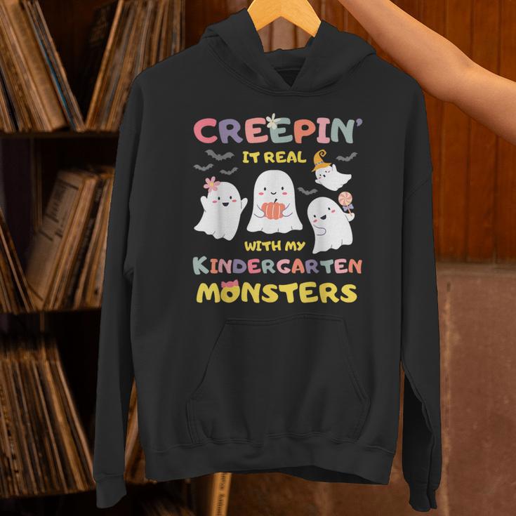 Creepin It Real With Kindergarten Monsters Halloween Teacher Unisex Hoodie, gift for family, gift for coworker