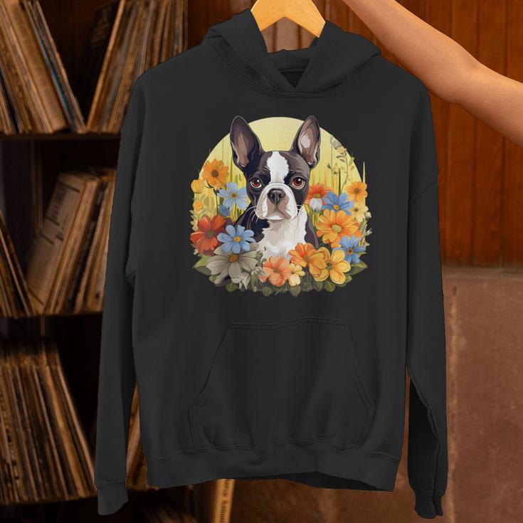 Cute Boston Terrier Spring Flower Garden Colorful Puppy Dog Unisex Hoodie, gift for family, gift for coworker