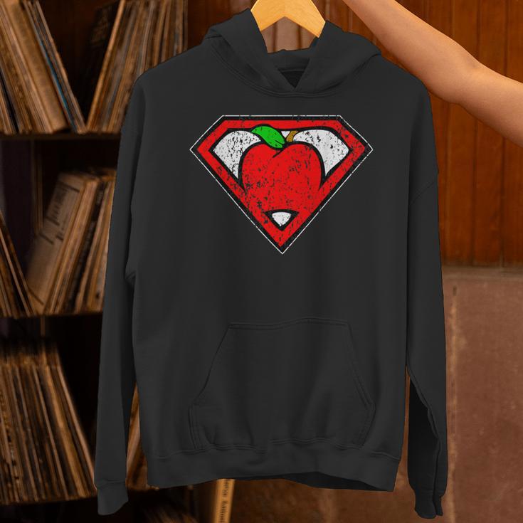 Cute Distressed Super Teacher Superhero Apple Shirt Unisex Hoodie, Super Teacher Hoodies, gift for family, gift for coworker