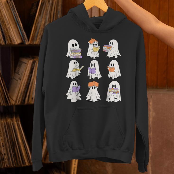 Cute Ghost Reading Books Teacher Halloween Reading Men Women Kids Unisex Hoodie, gift for family, gift for coworker