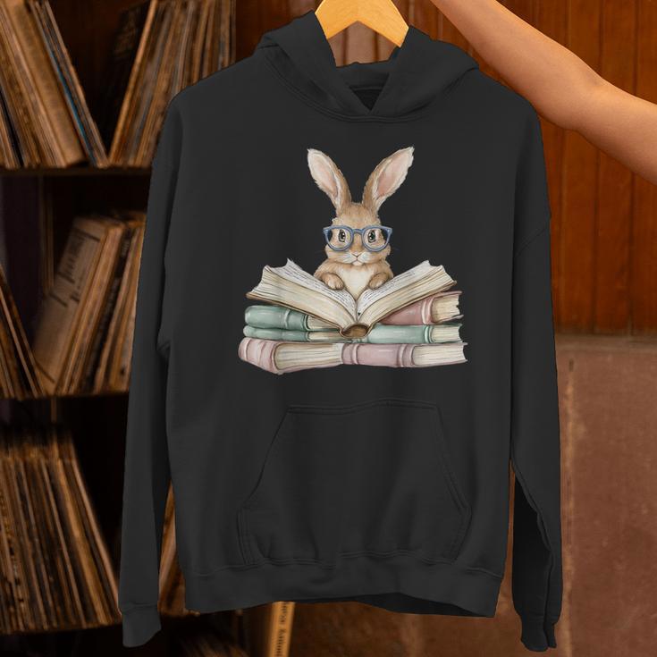 Cute Reading Bunny Glasses Books Bookworm Reader Teacher Unisex Hoodie, gift for family, gift for coworker