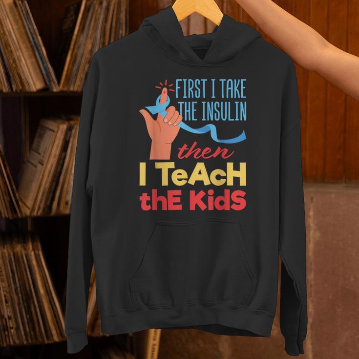 Diabetic Teacher Diabetes Awareness Insulin Blue Ribbon Unisex Hoodie, gift for family, gift for coworker