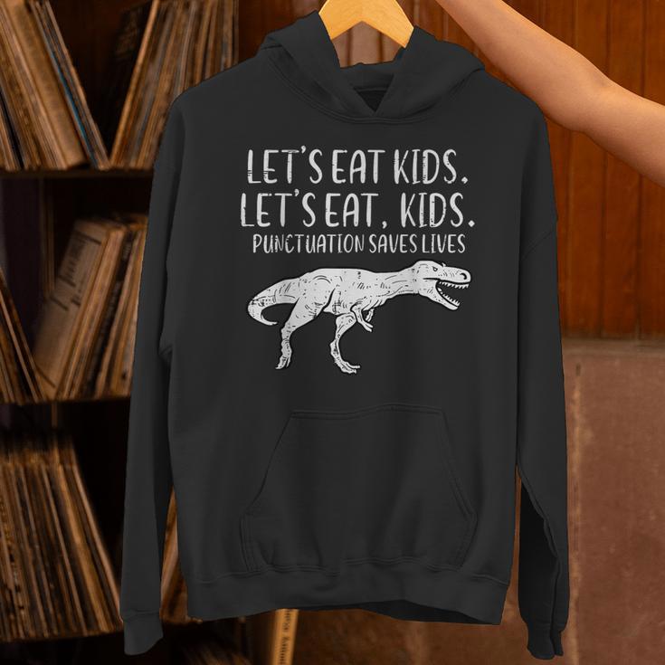 Lets Eat Kids Punctuation Saves Lives Dino Teacher Men Unisex Hoodie, gift for family, gift for coworker