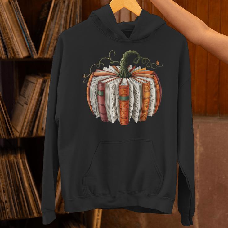 Fall Book Pumpkin Retro Reading Halloween Teacher Librarian Unisex Hoodie, gift for family, gift for coworker