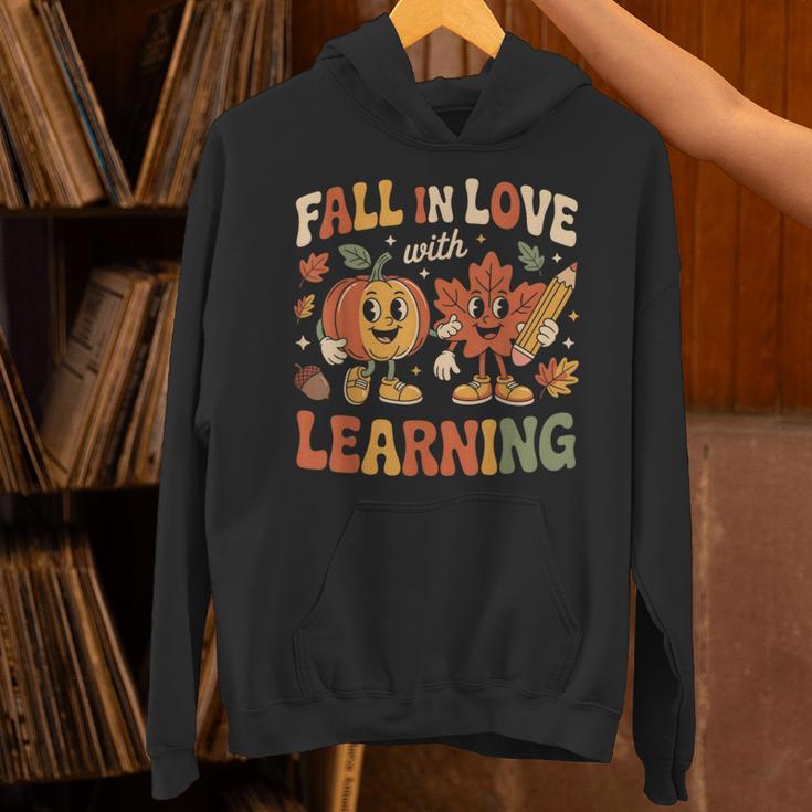 Fall In Love With Learning Retro Autumn Thanksgiving Teacher Unisex Hoodie, gift for family, gift for coworker Fall In Love With Learning Retro Autumn Thanksgiving Teacher Unisex Hoodie, gift for family, gift for coworker