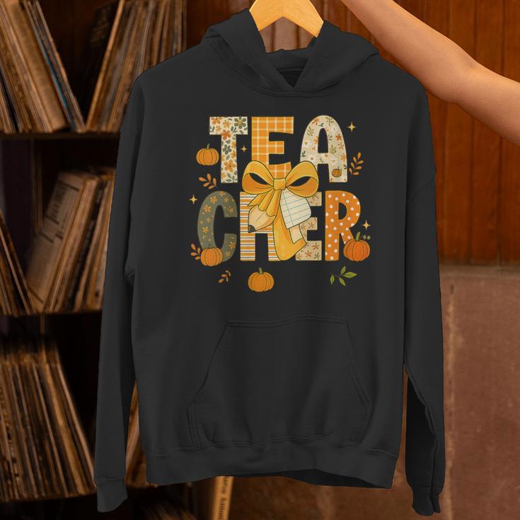 Fall Teacher Pumpkin Coquette Bow Autumn Classroom Unisex Hoodie, gift for family, gift for coworker